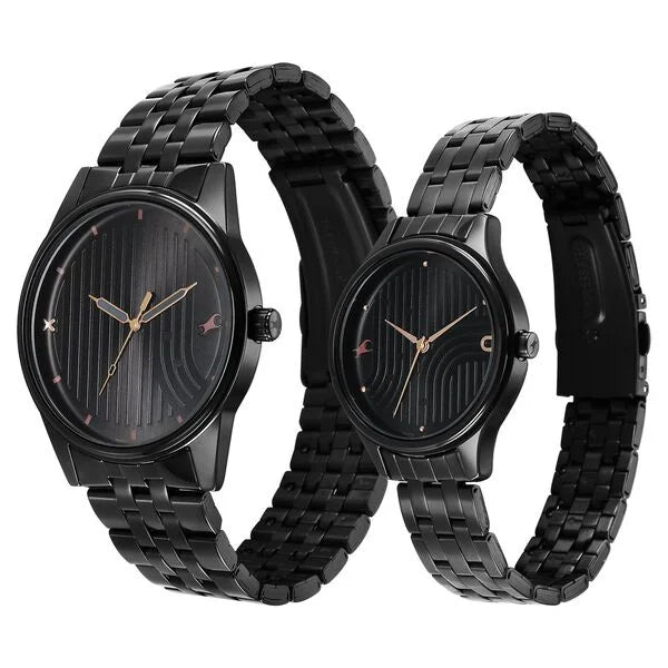 Fastrack Mixmatch Black Dial Metal Strap Analog Quartz Watch for Couple