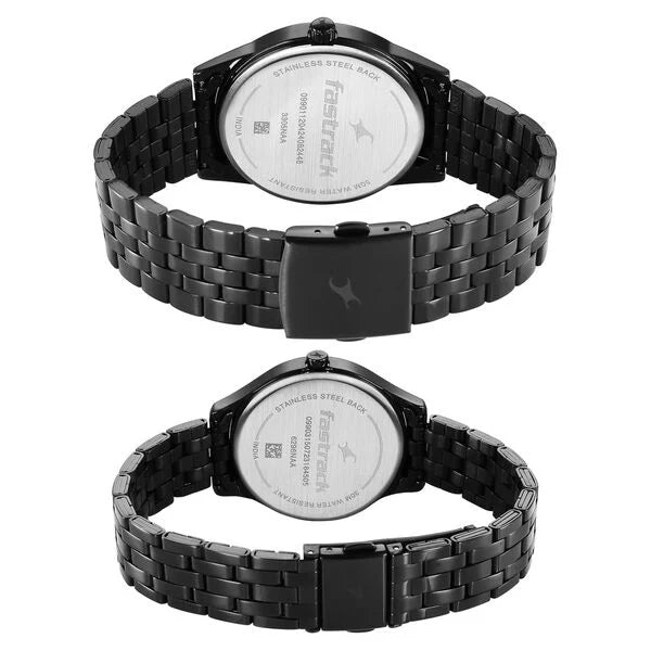 Fastrack Mixmatch Black Dial Metal Strap Analog Quartz Watch for Couple