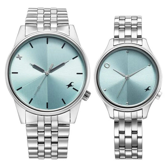 Fastrack Mixmatch Blue Dial Silver Metal Strap Analog Quartz Watch For Couple