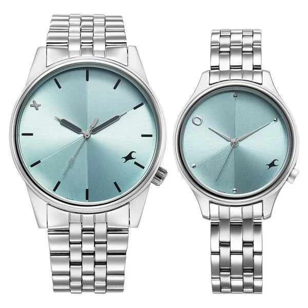 Fastrack Mixmatch Blue Dial Silver Metal Strap Analog Quartz Watch For Couple