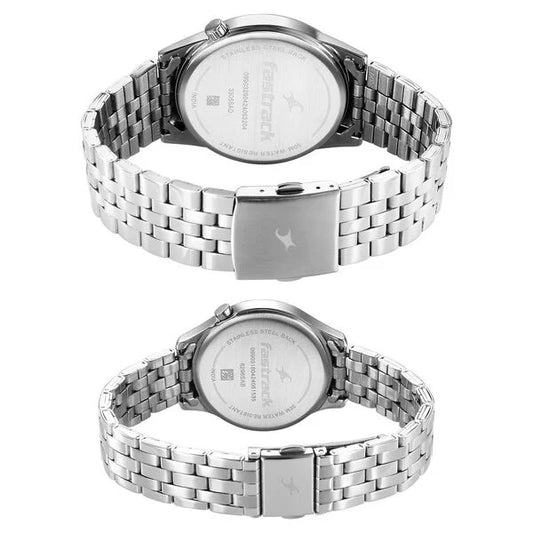 Fastrack Mixmatch Blue Dial Silver Metal Strap Analog Quartz Watch For Couple
