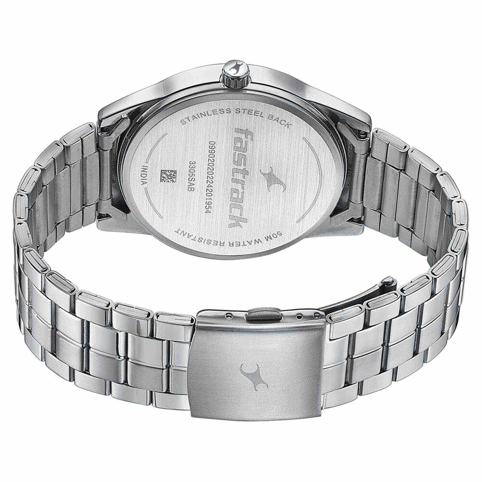 Fastrack Stunners Quartz Analog Grey Dial Stainless Steel Strap Watch for Guys 3305SM02