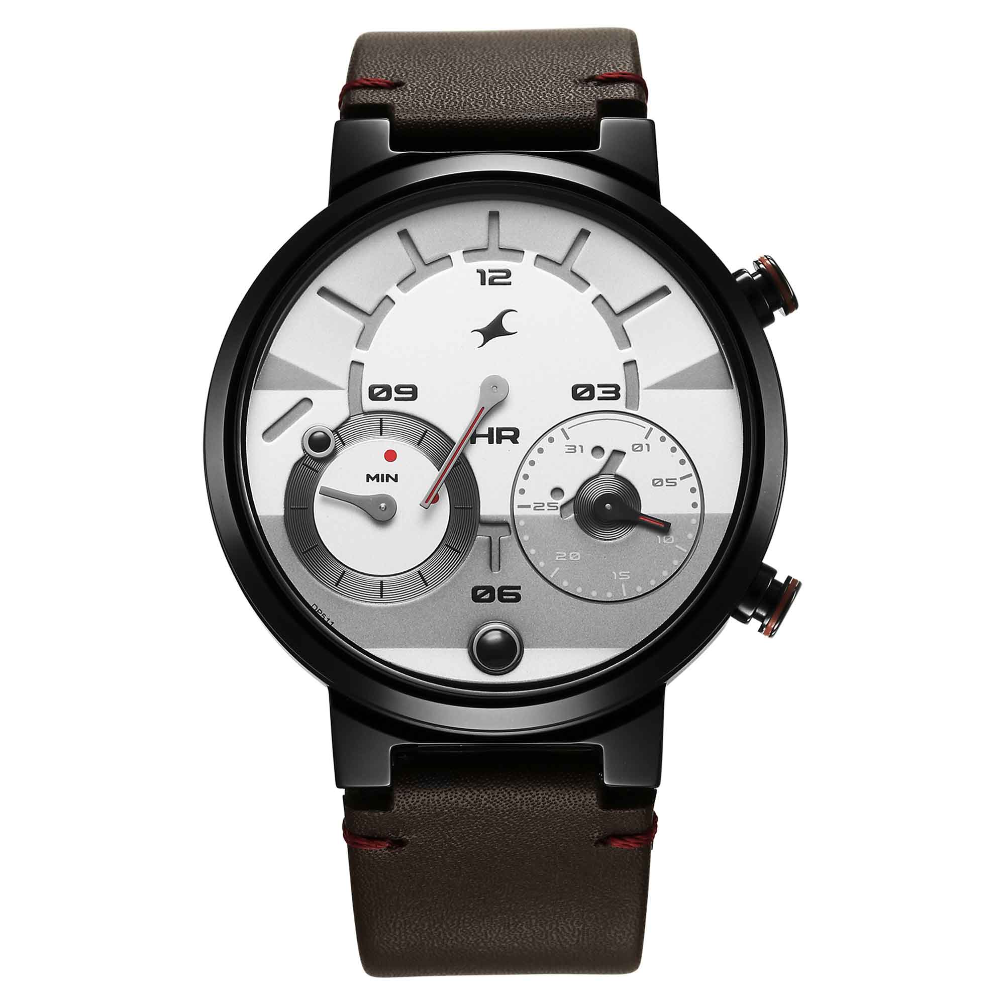 Fastrack White Dial Brown Leather Strap Analog Micromotor Watch for Men
