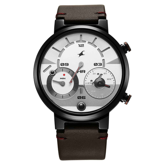 Fastrack White Dial Brown Leather Strap Analog Micromotor Watch for Men