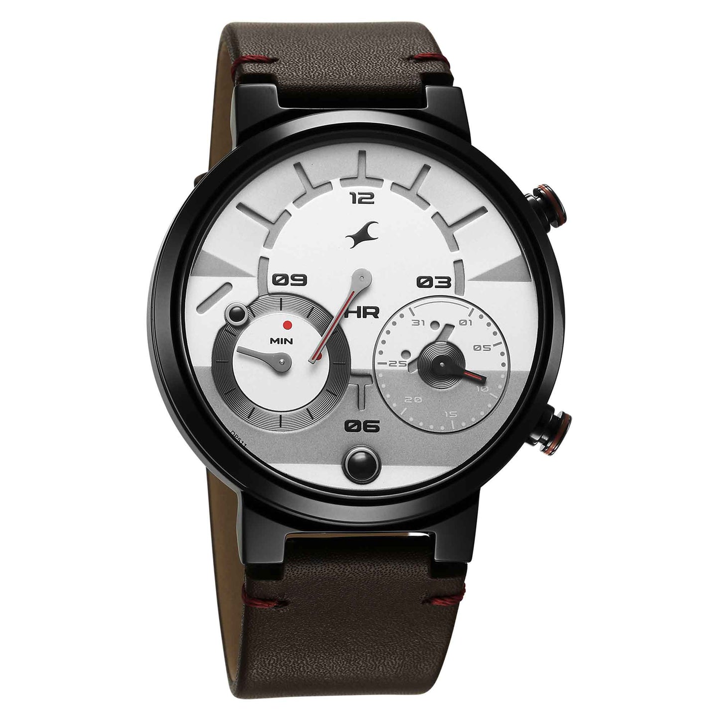Fastrack White Dial Brown Leather Strap Analog Micromotor Watch for Men