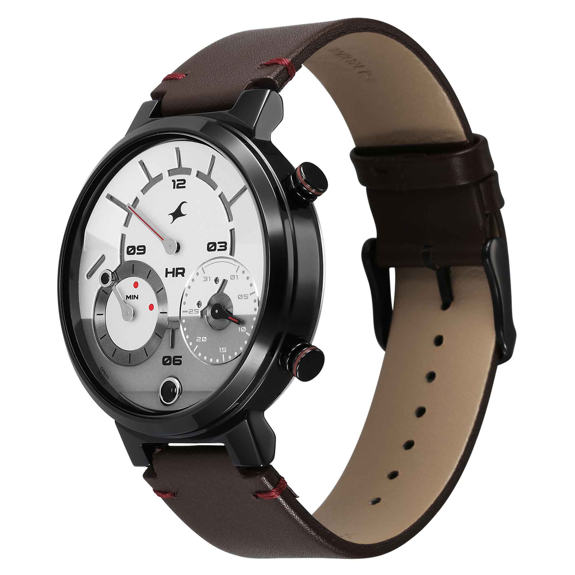 Fastrack White Dial Brown Leather Strap Analog Micromotor Watch for Men