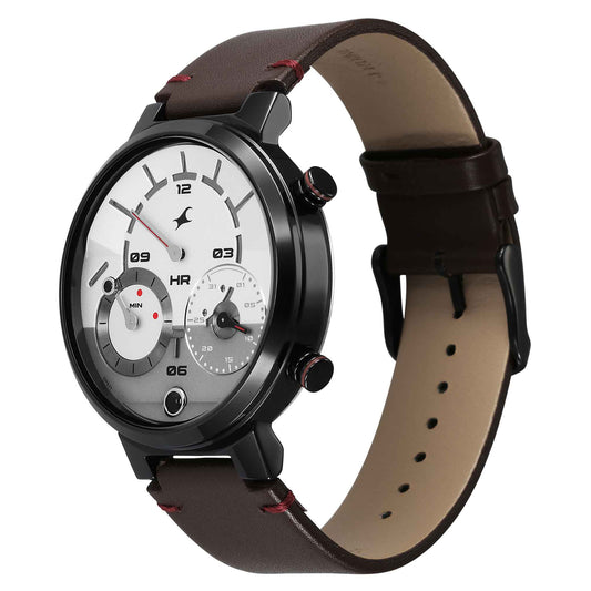 Fastrack White Dial Brown Leather Strap Analog Micromotor Watch for Men