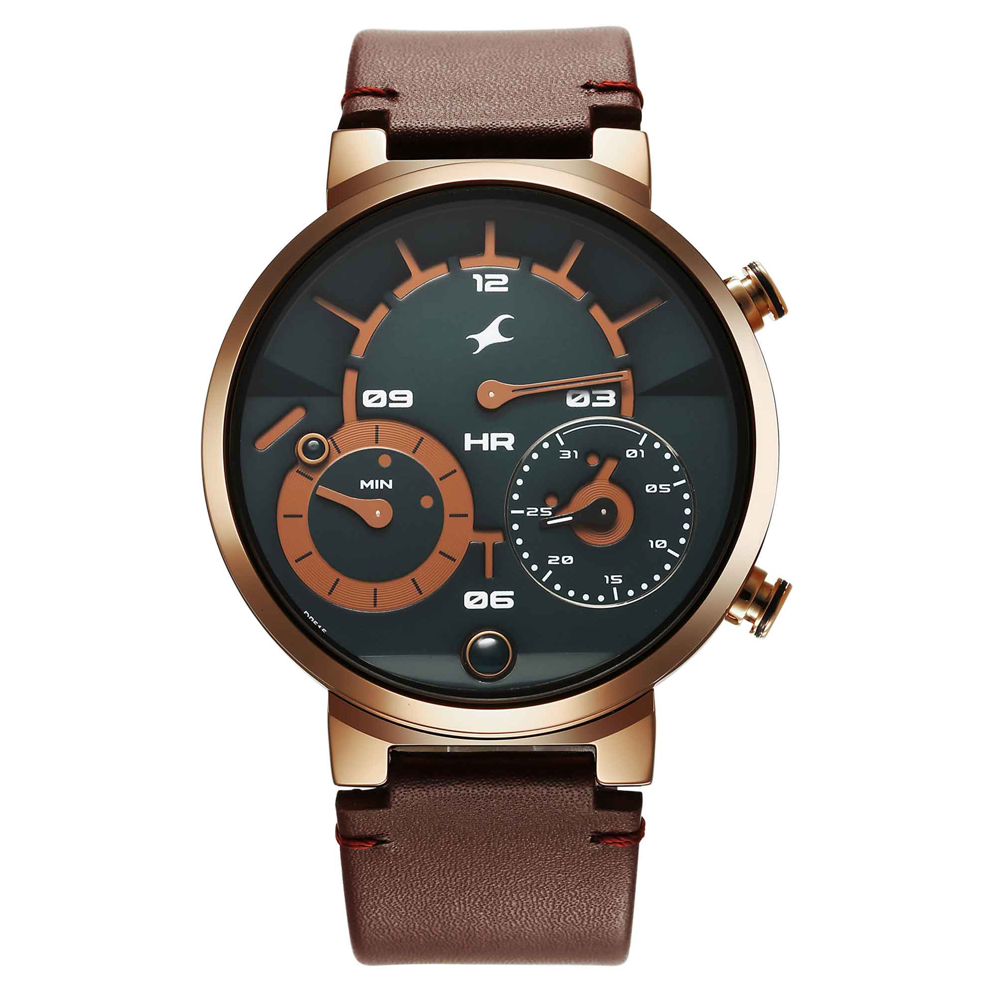 Fastrack Brown Dial Leather Strap Analog Micromotor Watch for Men