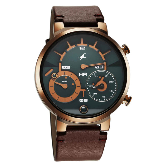 Fastrack Brown Dial Leather Strap Analog Micromotor Watch for Men