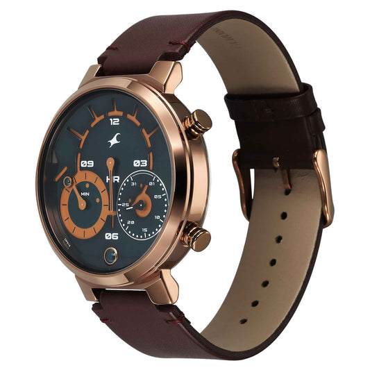 Fastrack Brown Dial Leather Strap Analog Micromotor Watch for Men
