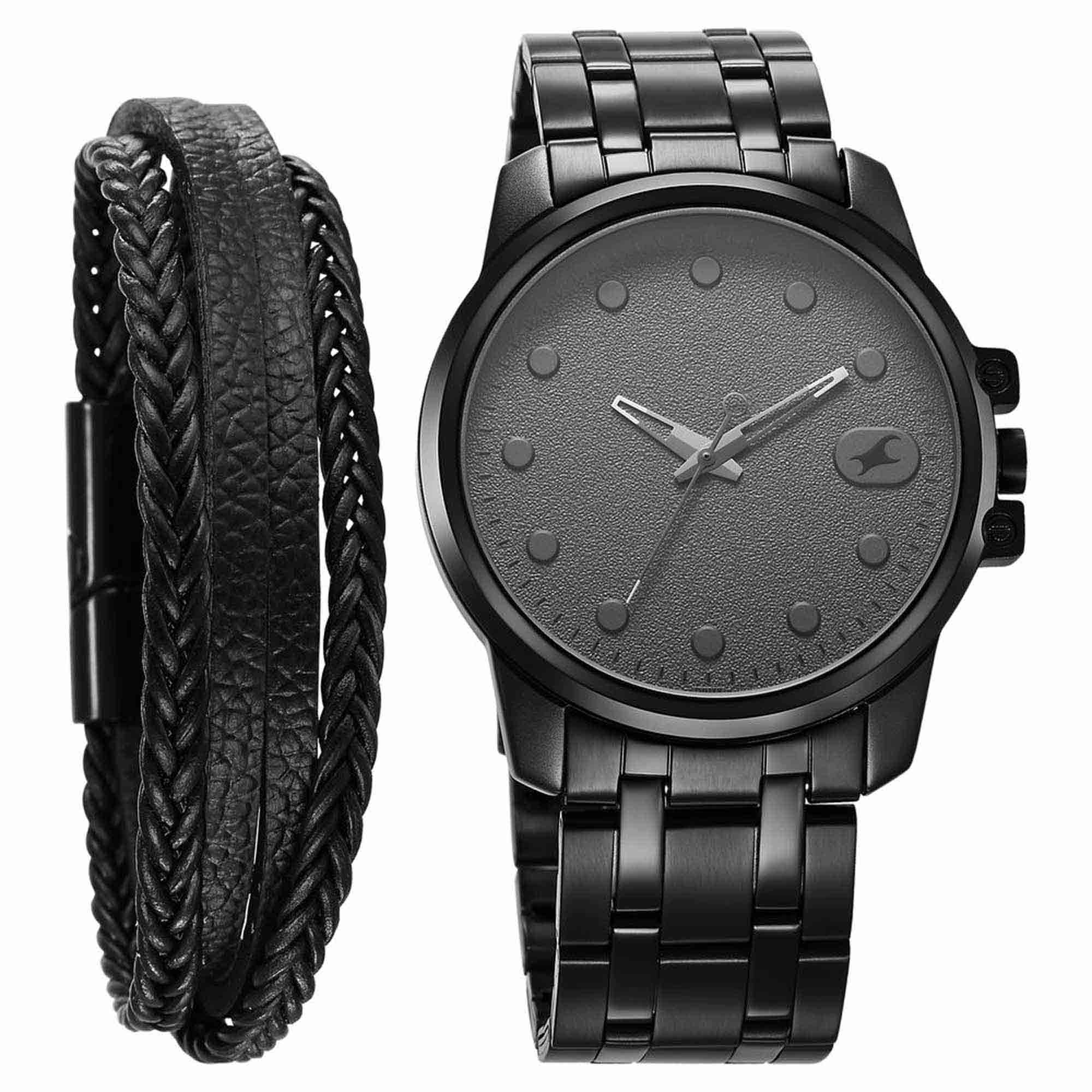 Fastrack Grey Dial Black Stainless Steel Strap Analog Watch For Men