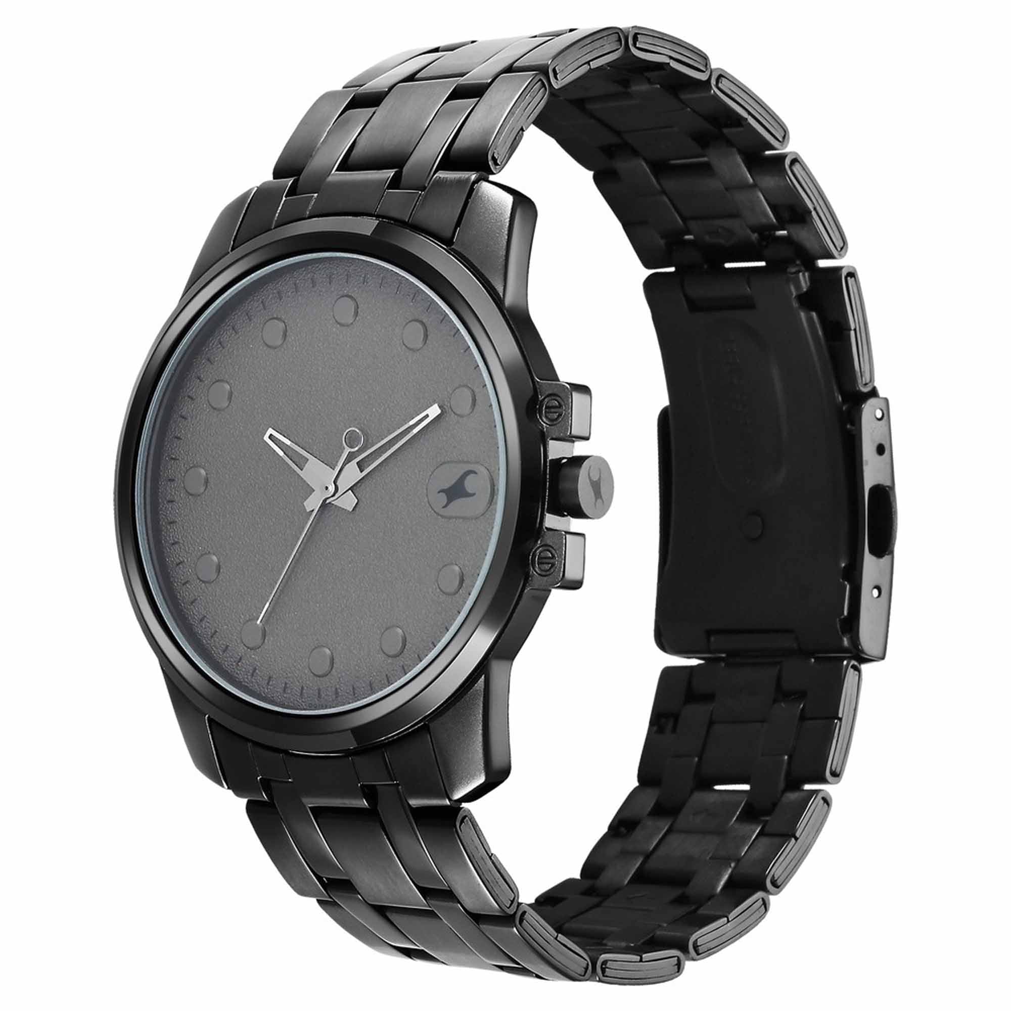 Fastrack Grey Dial Black Stainless Steel Strap Analog Watch For Men