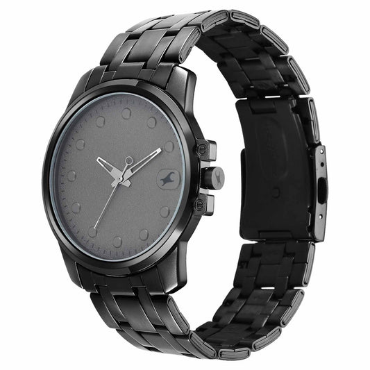 Fastrack Grey Dial Black Stainless Steel Strap Analog Watch For Men