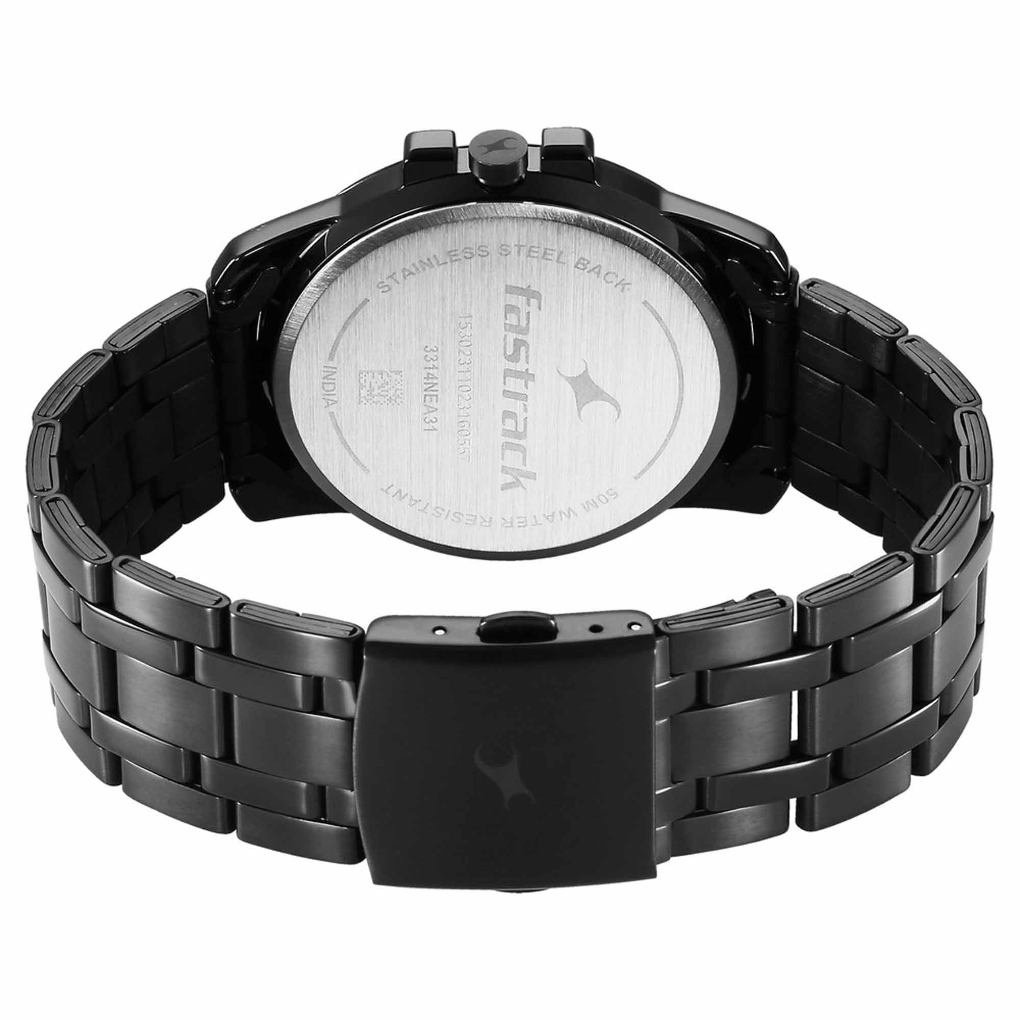 Fastrack Grey Dial Black Stainless Steel Strap Analog Watch For Men