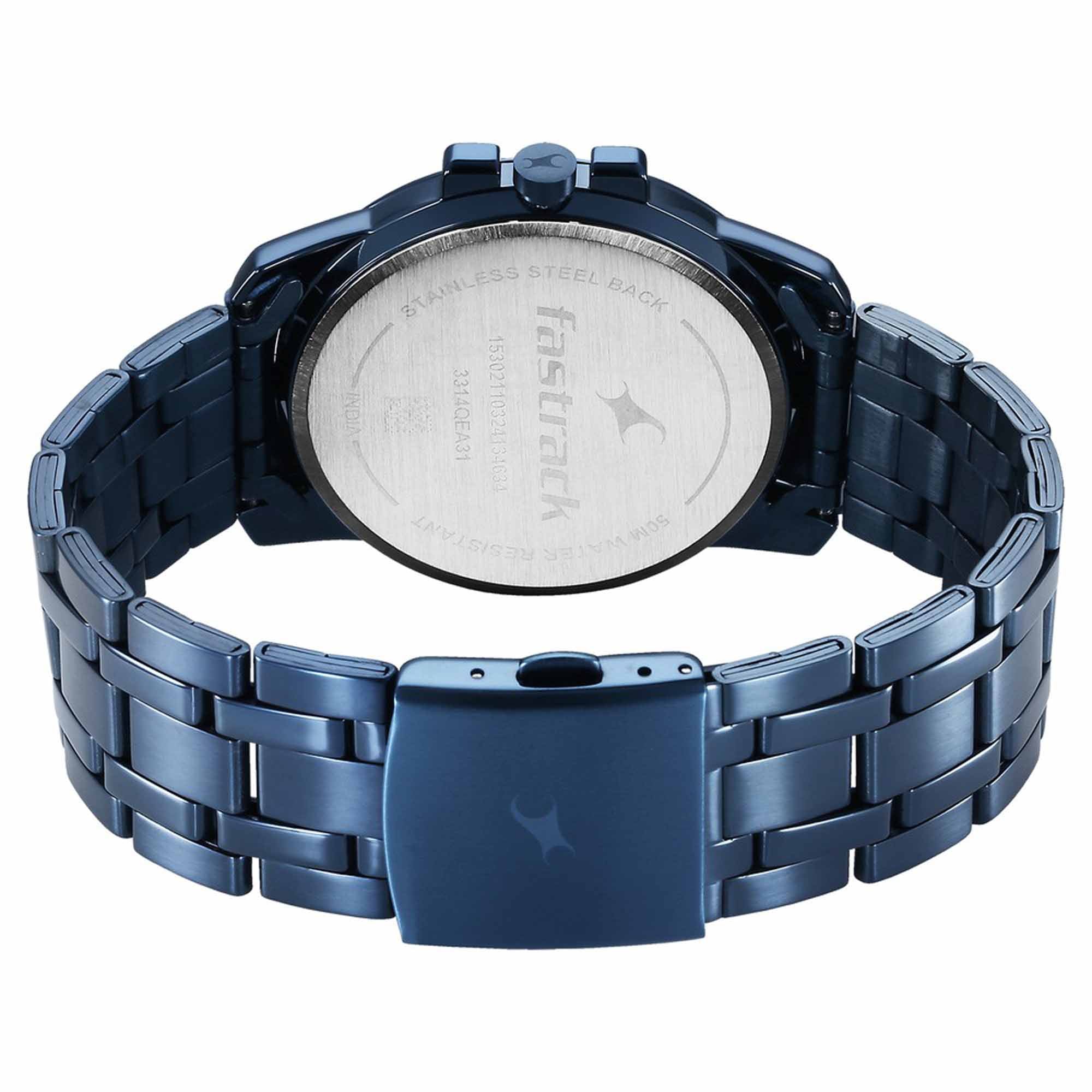 Fastrack Blue Dial Stainless Steel Strap Analog Watch For Men
