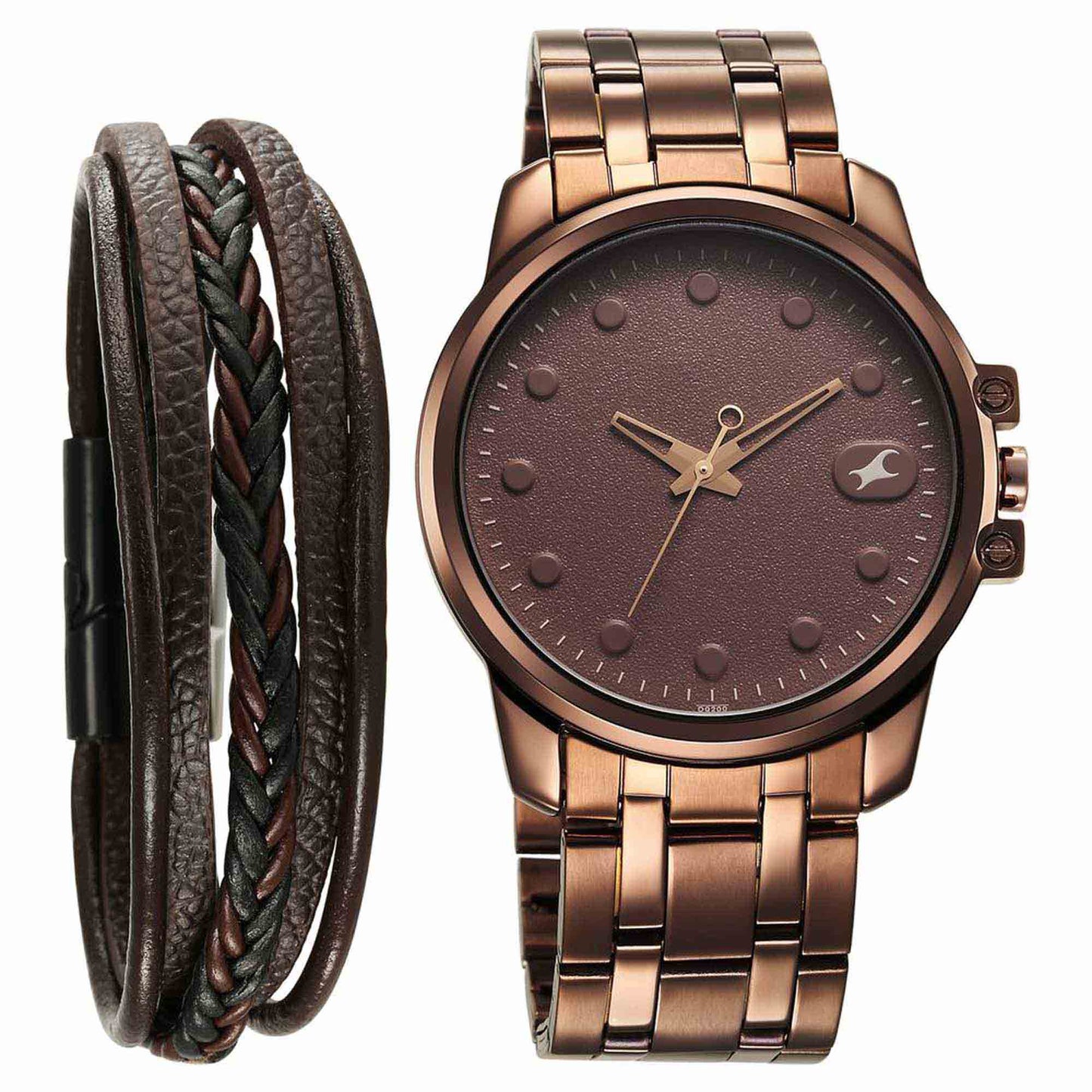 Fastrack Brown Dial Stainless Steel Strap Analog Watch For Men