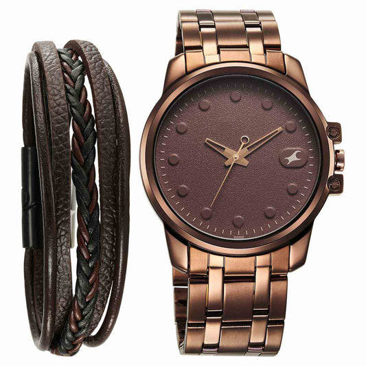 Fastrack Brown Dial Stainless Steel Strap Analog Watch For Men
