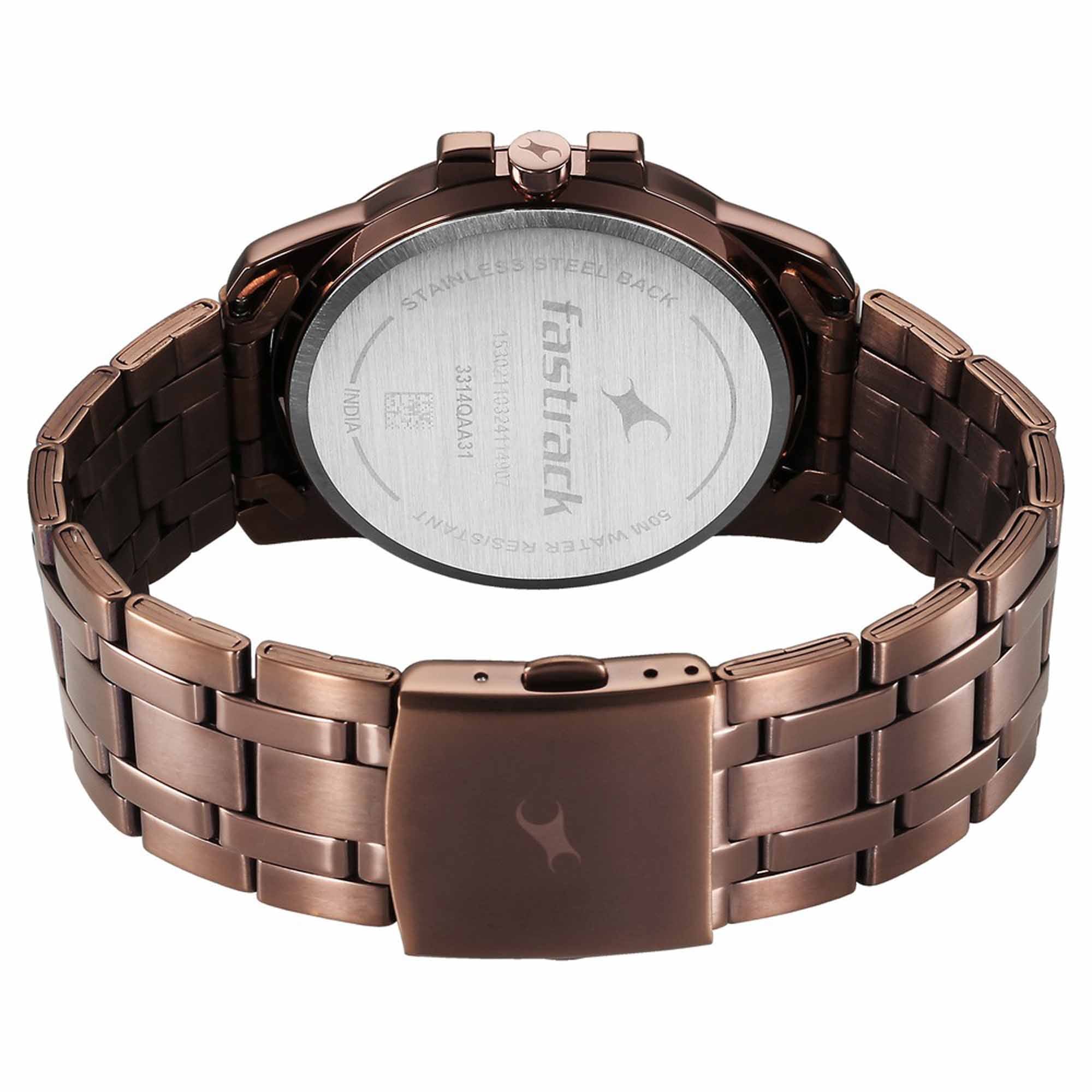 Fastrack Brown Dial Stainless Steel Strap Analog Watch For Men