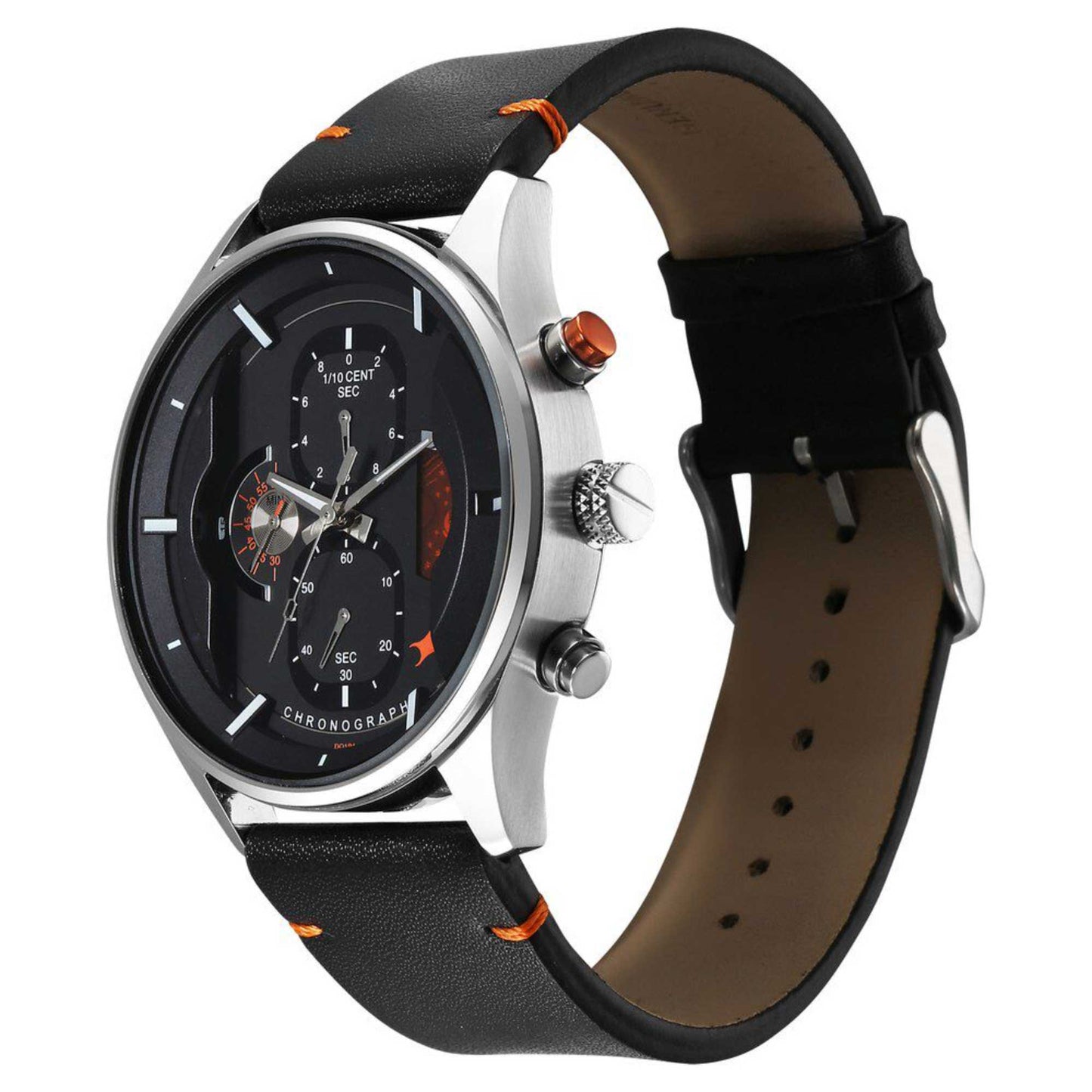 Fastrack Opulence Sun Moon Chronograph Black Dial Black Leather Strap Analog Quartz Watch For Guys