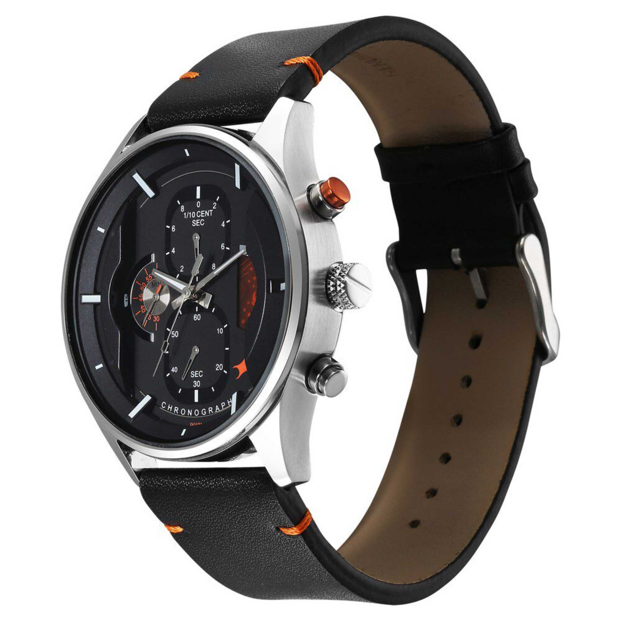 Fastrack Opulence Sun Moon Chronograph Black Dial Black Leather Strap Analog Quartz Watch For Guys