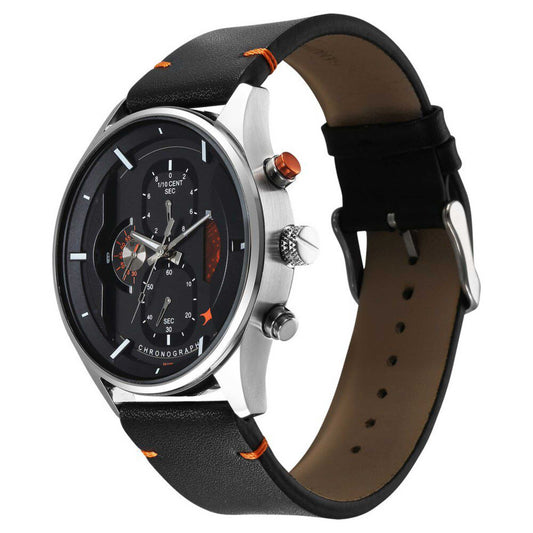 Fastrack Opulence Sun Moon Chronograph Black Dial Black Leather Strap Analog Quartz Watch For Guys