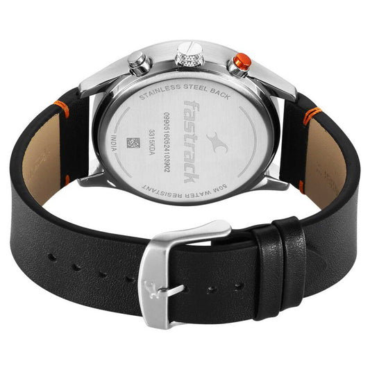 Fastrack Opulence Sun Moon Chronograph Black Dial Black Leather Strap Analog Quartz Watch For Guys