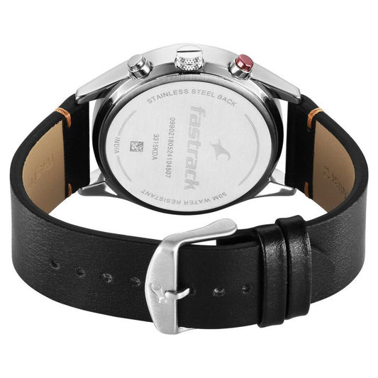 Fastrack Opulence Sun Moon Chronograph Silver Dial Black Leather Strap Analog Quartz Watch For Guys