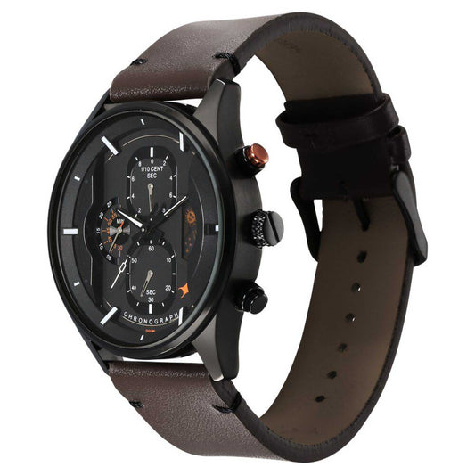 Fastrack Opulence Sun Moon Chronograph Black Dial Brown Leather Strap Analog Quartz Watch For Guys