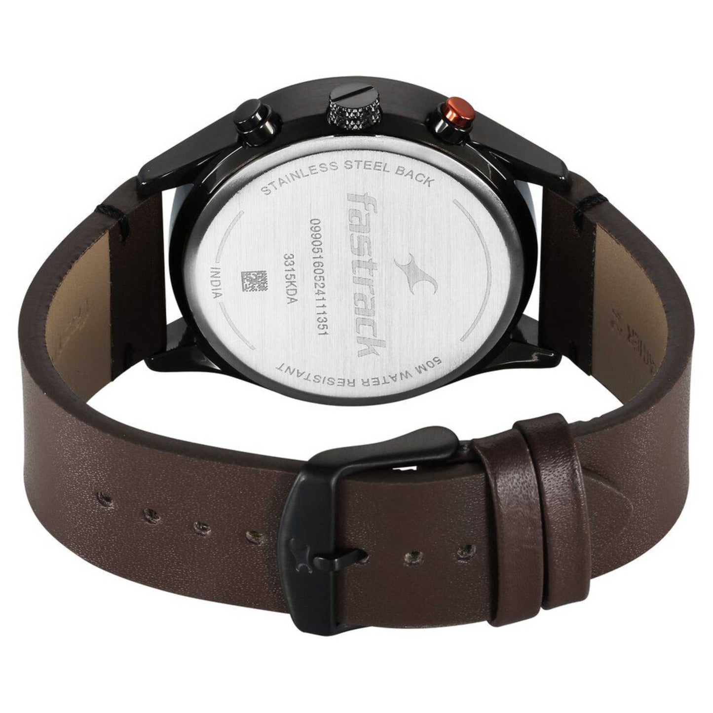 Fastrack Opulence Sun Moon Chronograph Black Dial Brown Leather Strap Analog Quartz Watch For Guys