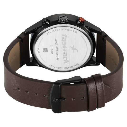 Fastrack Opulence Sun Moon Chronograph Black Dial Brown Leather Strap Analog Quartz Watch For Guys