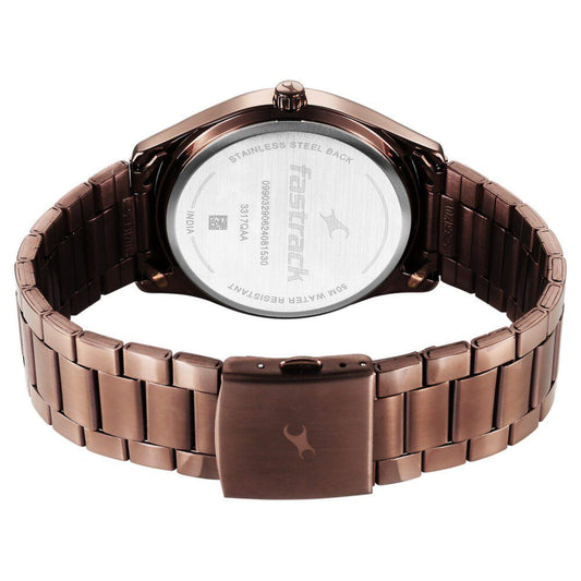 Fastrack Stunners Quartz Analog Brown Dial Brown Metal Strap Watch For Guys