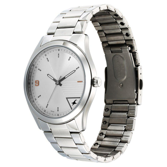Fastrack Stunners Quartz Analog Silver Dial Silver Metal Strap Watch For Guys