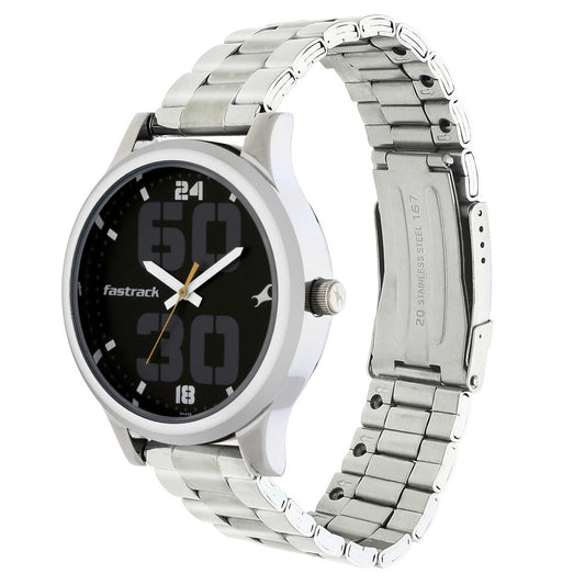 Fastrack Bold Quartz Analog Black Dial Stainless Steel Strap Watch for Guys