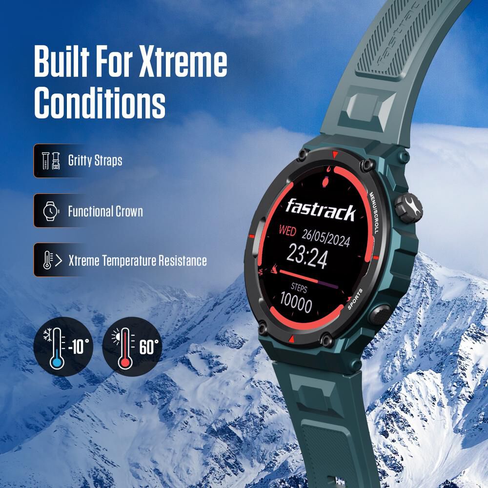 Fastrack Xtreme Pro with 3.6 cm AMOLED Display, Rugged Design, SingleSync BT Calling, Functional Crown with Blue Strap