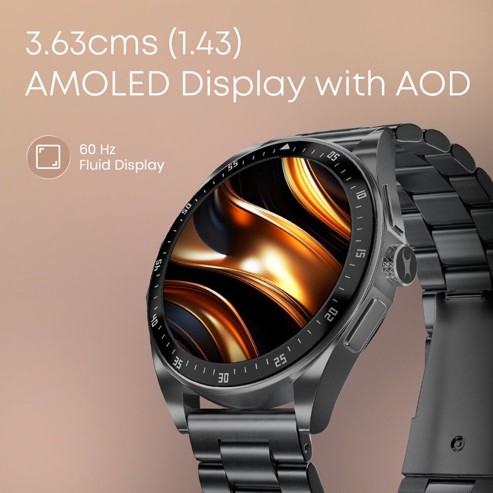 Fastrack Radiant FX1 Luxury Metal Smartwatch with 3.6 cm AMOLED Display, SingleSync BT Calling, Functional Crown