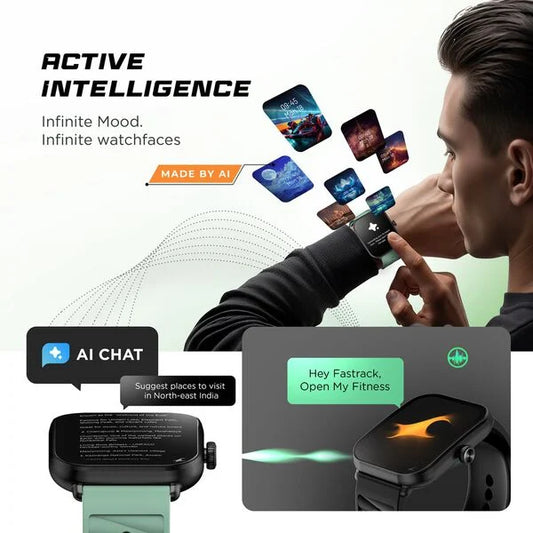 Fastrack MYND - 4.9 cm AMOLED Display, AI Watchface, Offline Voice Commands, AI Chat, BT Calling IP68 Smartwatch