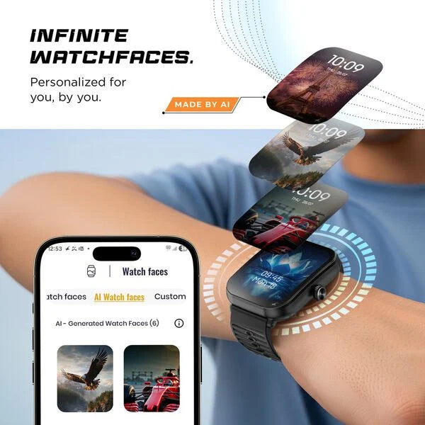 Fastrack MYND - 4.9 cm AMOLED Display, AI Watchface, Offline Voice Commands, AI Chat, BT Calling IP68 Smartwatch