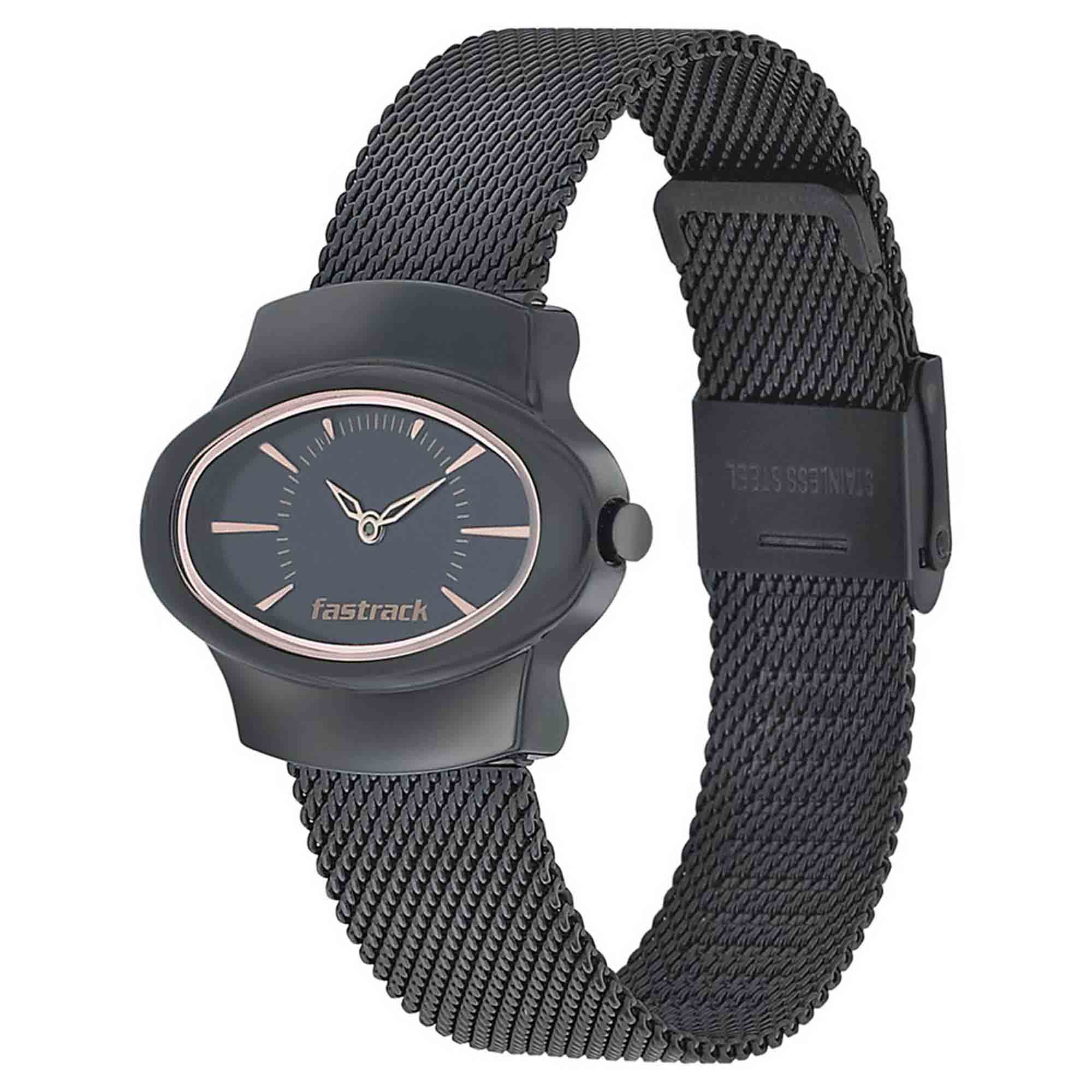 Fastrack Hitlist Quartz Analog Black Dial Stainless Steel Strap Watch for Girls