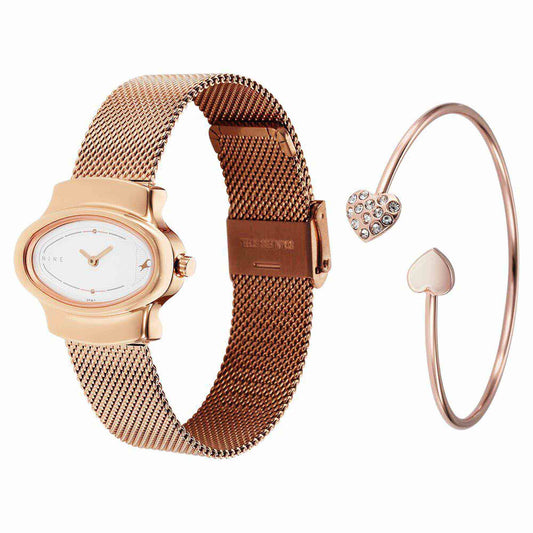 Fastrack Pulse Quartz Alog White Dial Stainless Steel Strap Watch for Girls (6004WM01)