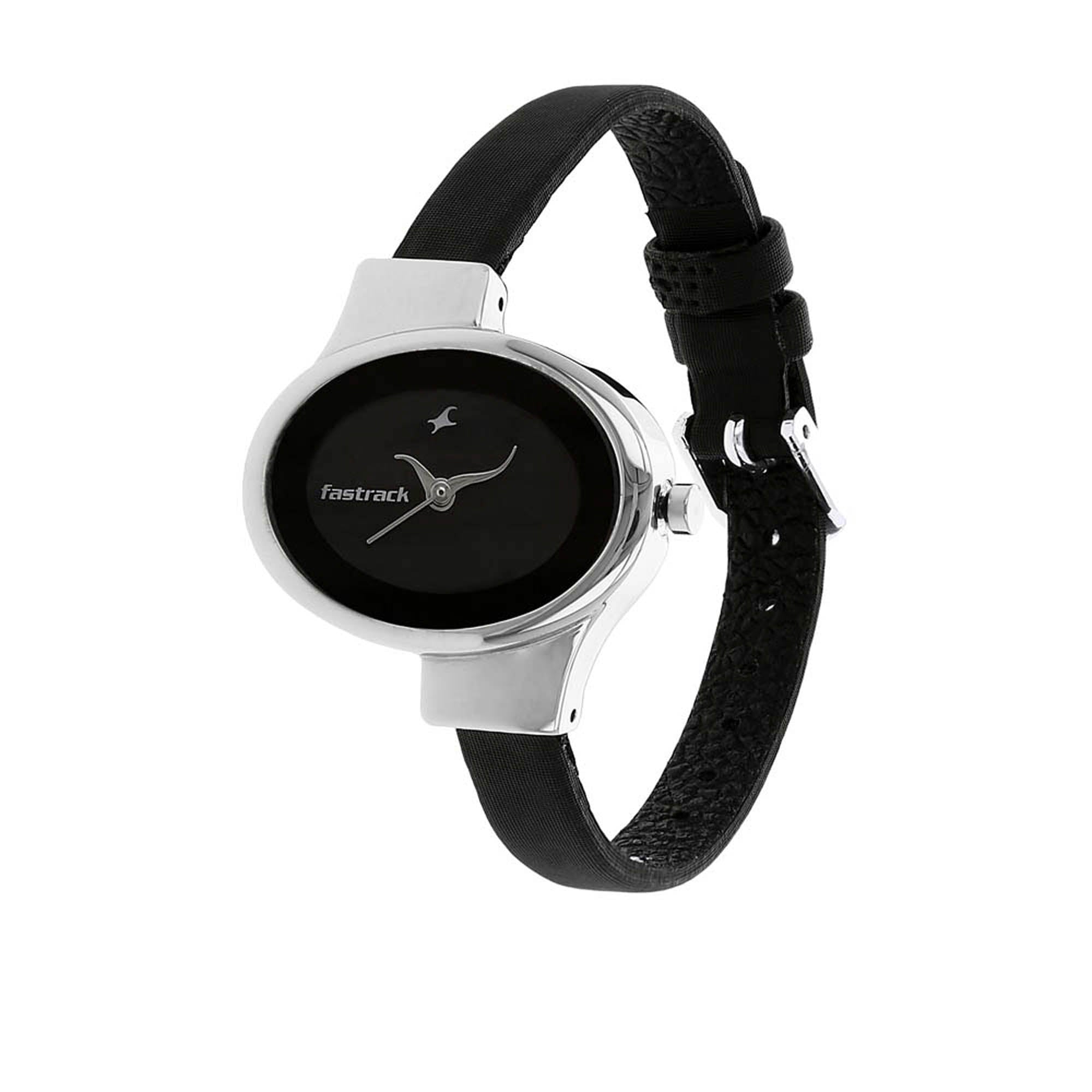 Fastrack Quartz Analog Black Dial Leather Strap Watch for Girls