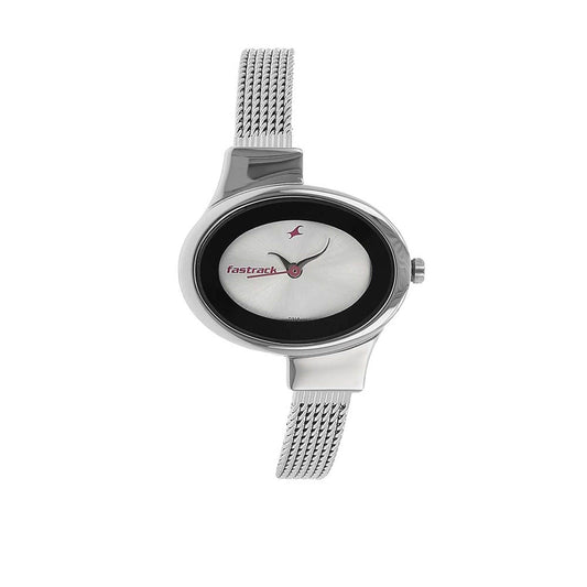 Fastrack Quartz Analog Silver Dial Stainless Steel Strap Watch for Girls