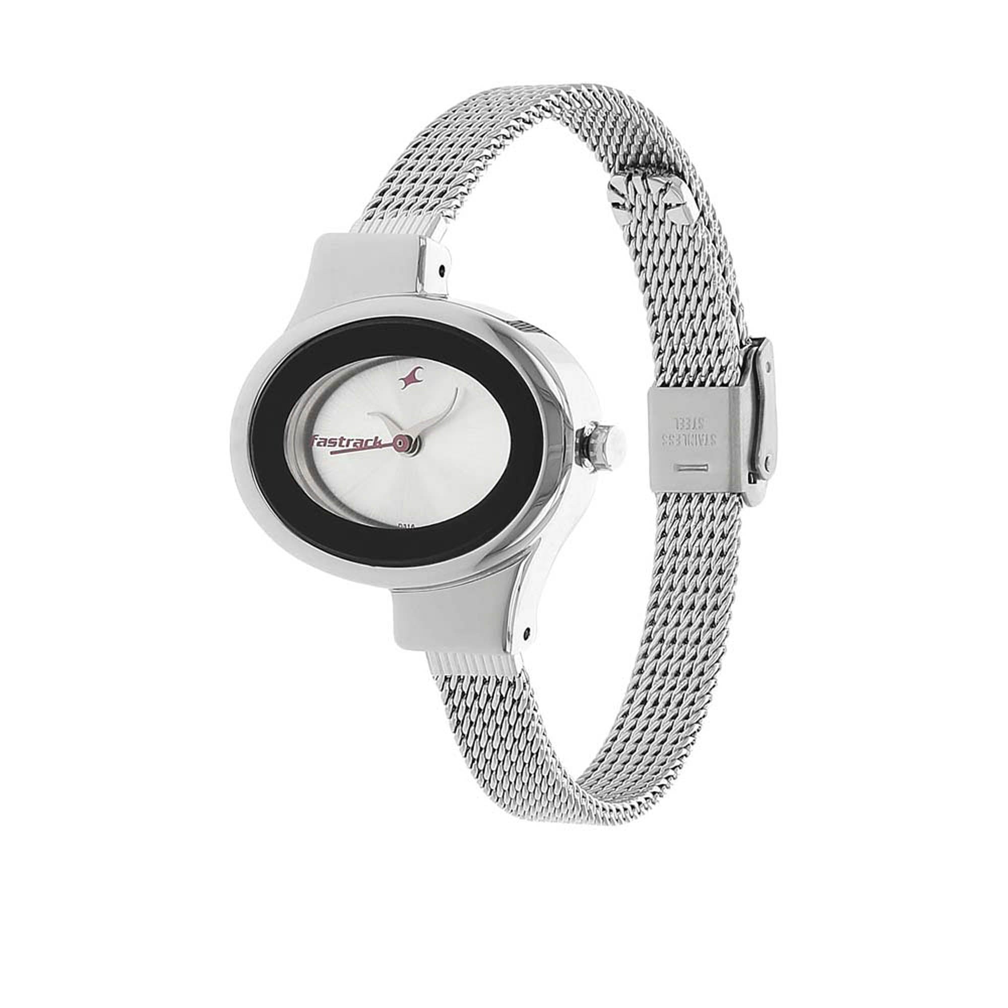 Fastrack Quartz Analog Silver Dial Stainless Steel Strap Watch for Girls