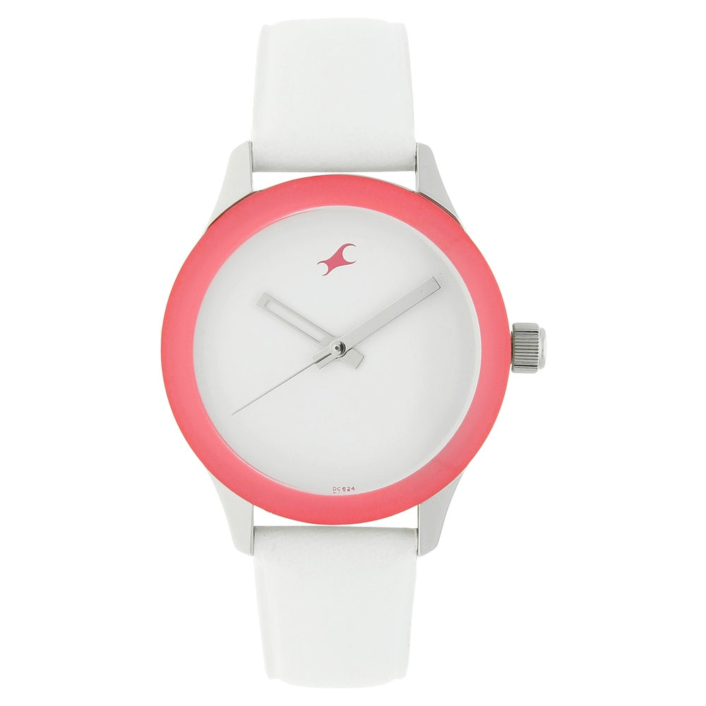 Fastrack Quartz Analog White Dial Leather Strap Watch for Girls