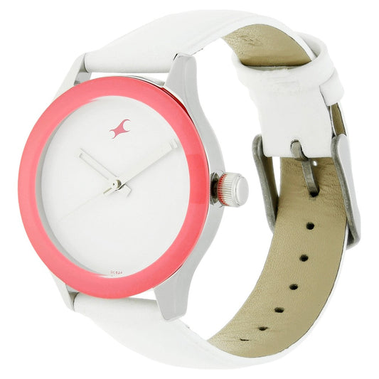 Fastrack Quartz Analog White Dial Leather Strap Watch for Girls