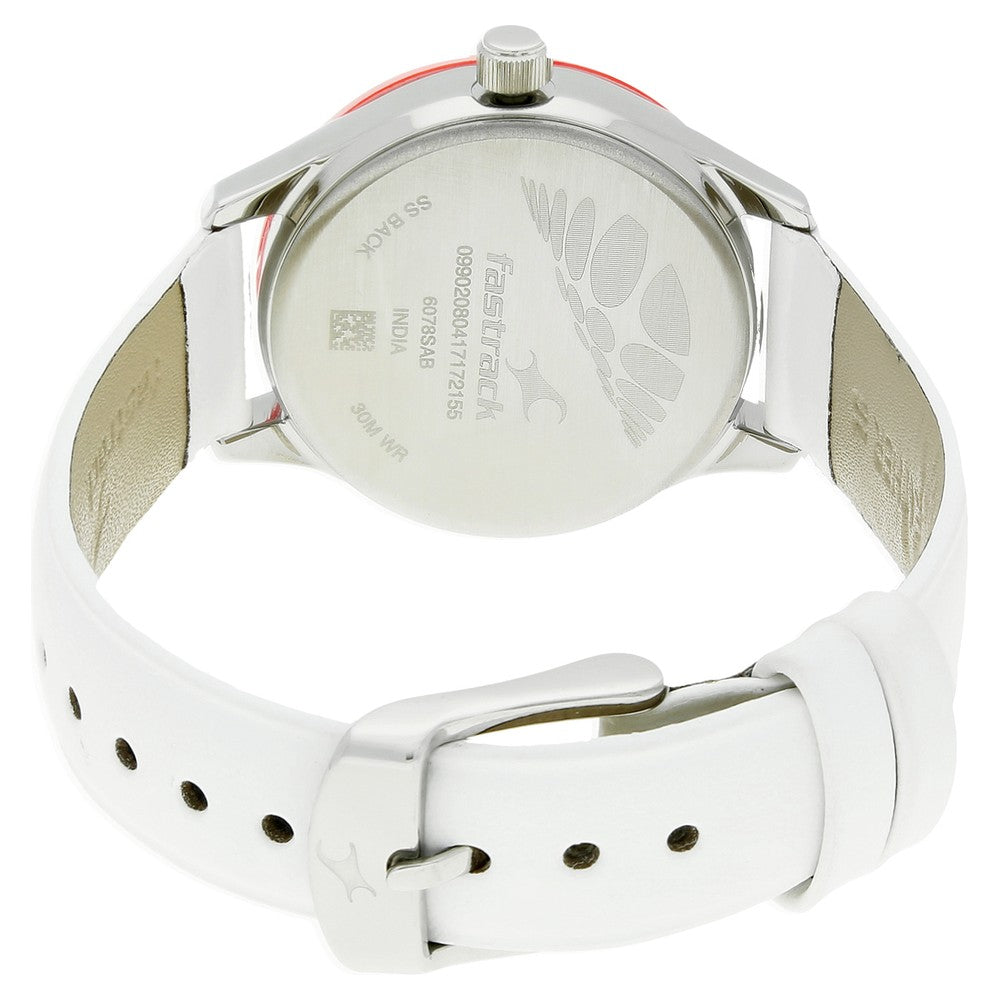 Fastrack Quartz Analog White Dial Leather Strap Watch for Girls