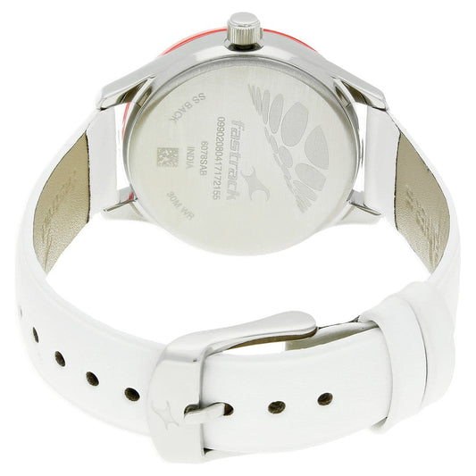 Fastrack Quartz Analog White Dial Leather Strap Watch for Girls