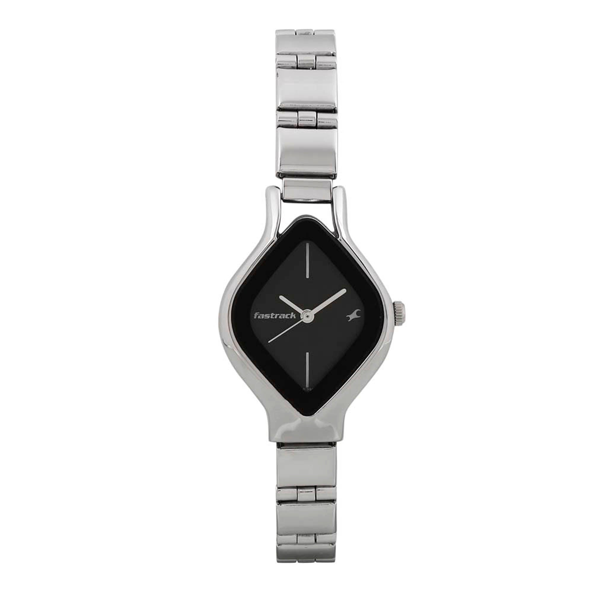 Fastrack Quartz Analog Black Dial Stainless Steel Strap Watch for Girls