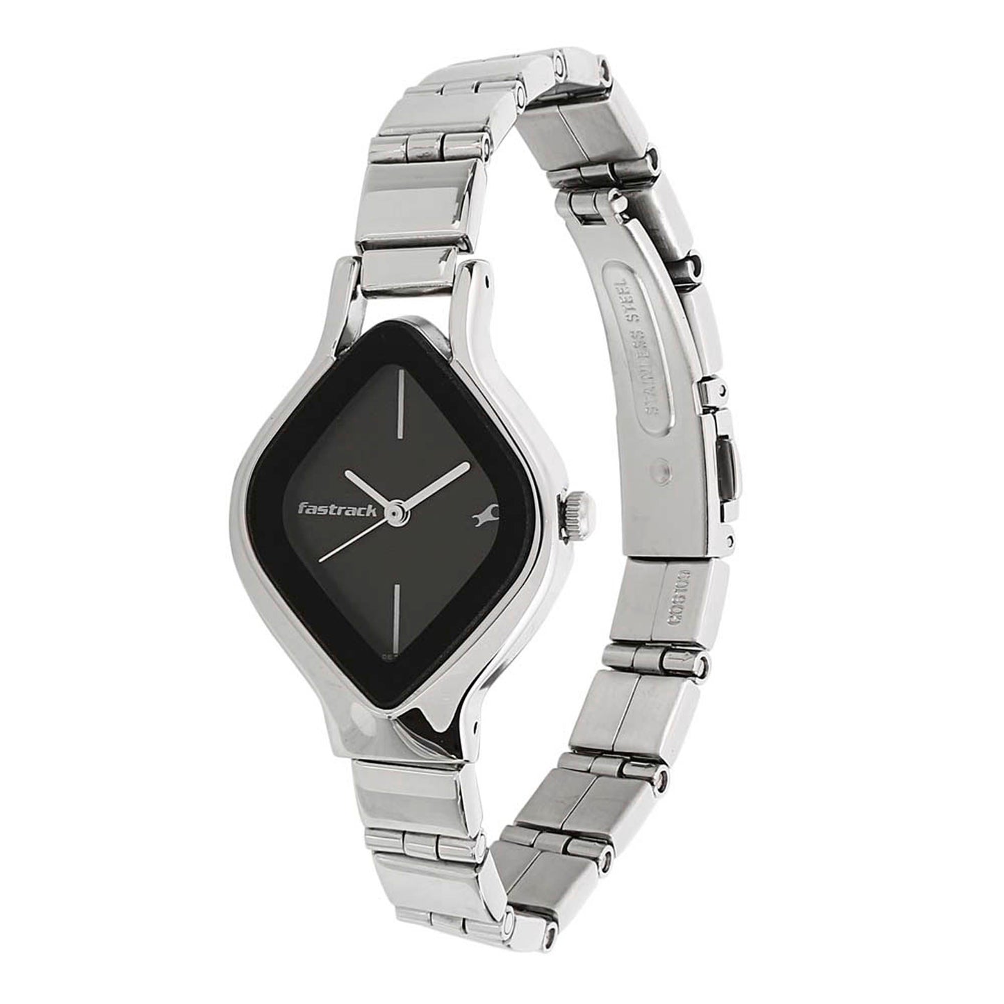 Fastrack Quartz Analog Black Dial Stainless Steel Strap Watch for Girls