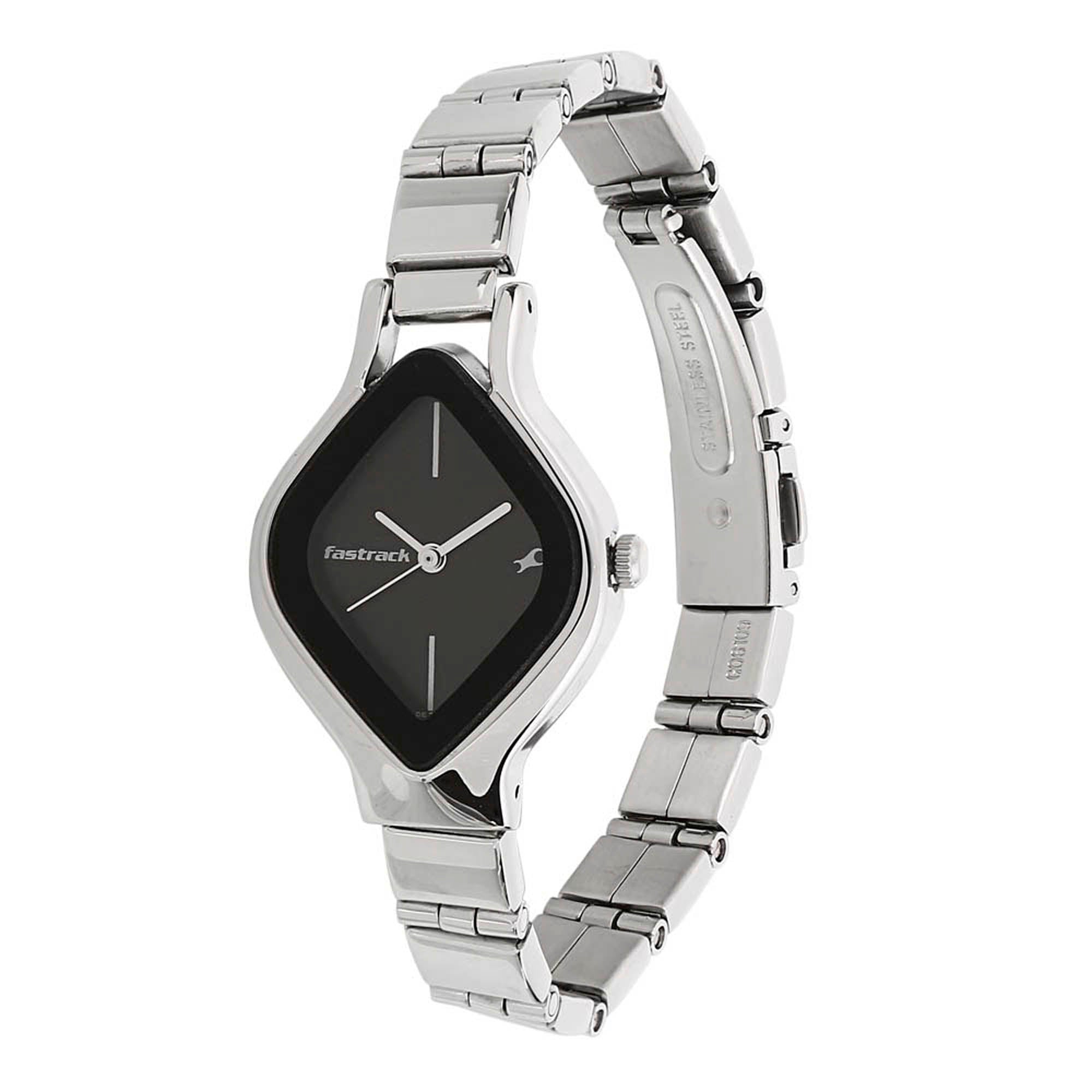 Fastrack Quartz Analog Black Dial Stainless Steel Strap Watch for Girls