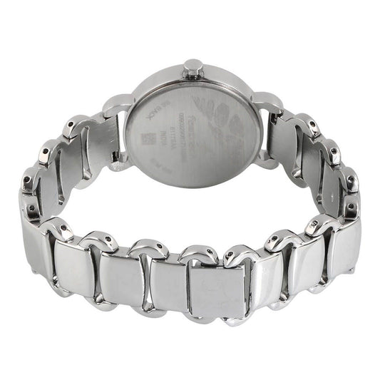 Fastrack Black Dial Silver Metal Strap Analog Watch for Women